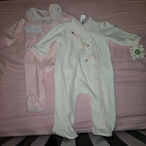 NWT 2 baby girl velvet sleep and plays